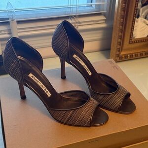 Manolo Blahnik Textured Black Peep-Toe Heels